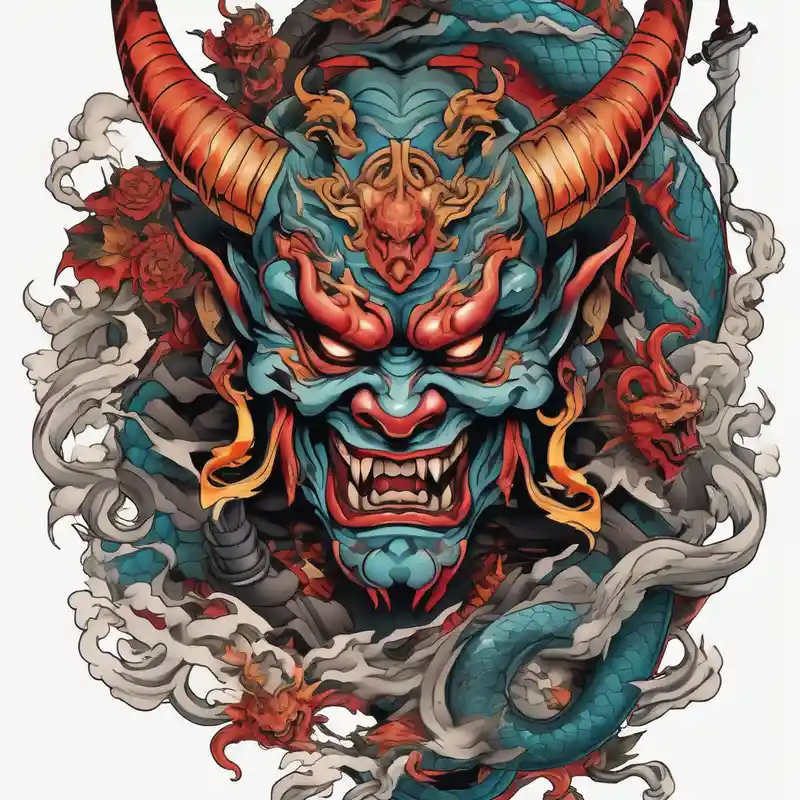 japanese style Guardian Angel Tattoo Forearm Male Ideas in 2025 & free generation about Back Tattoo with An Oni With a broken mask and a Sword and Dragons & snakes guardian angel tattoo forearm male